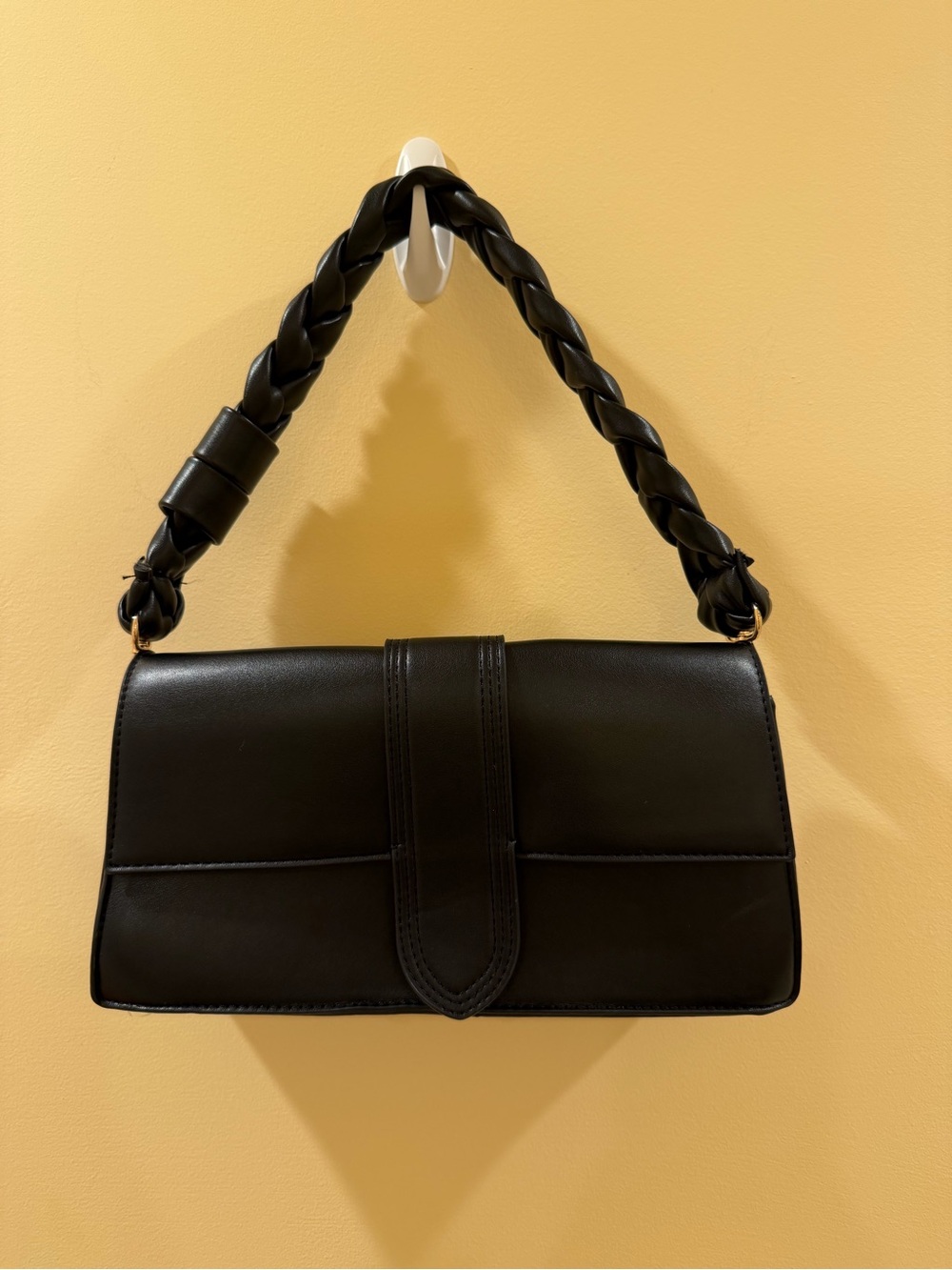 Black Braided-Handle Shoulder Bag